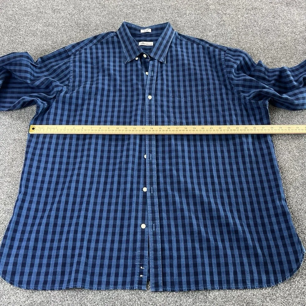 Peter Millar Men's XXL Blue Gingham Check Button Down Shirt  100% Cotton‎